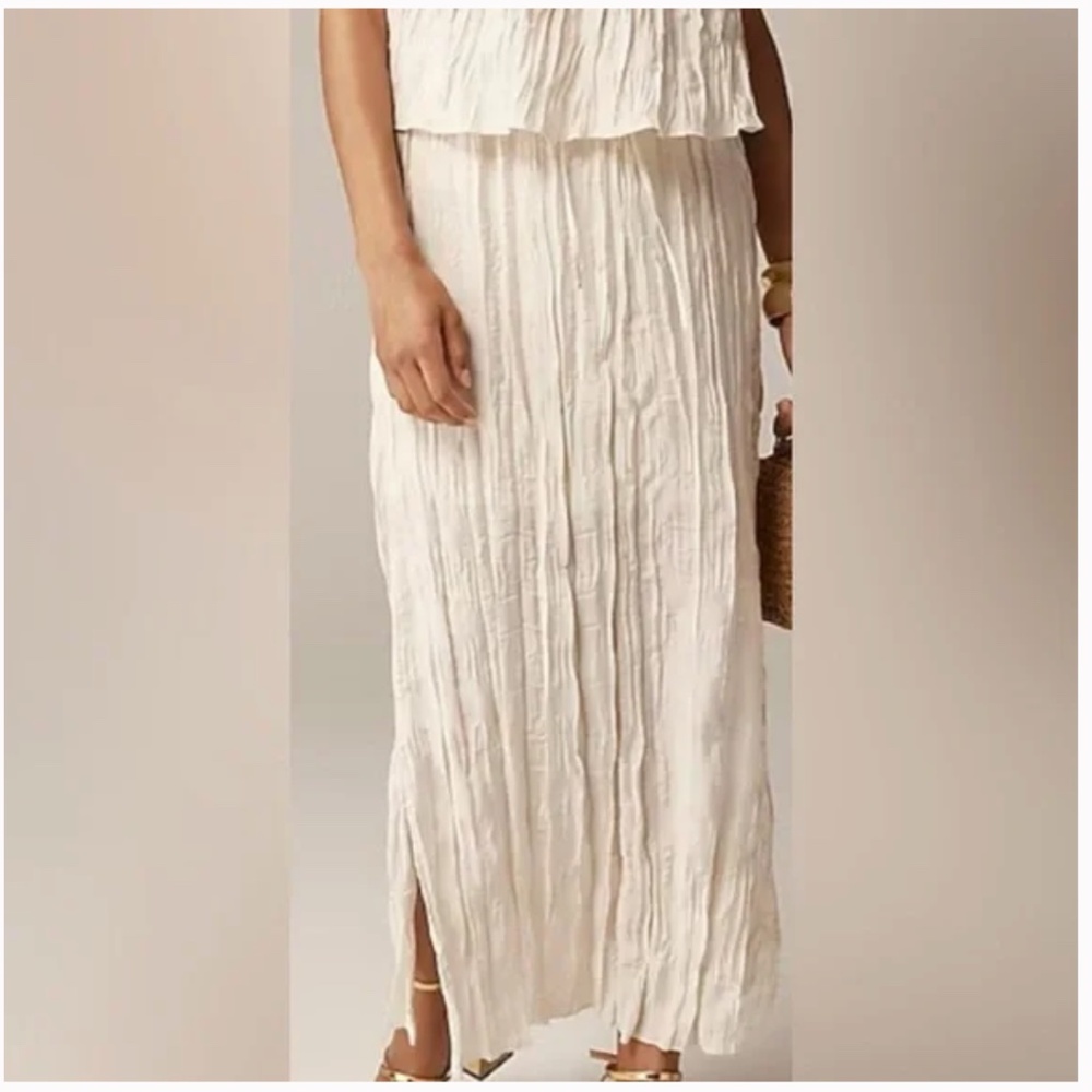 NWT J. Crew Crinkled Drawstring Midi Skirt in Natural size XS